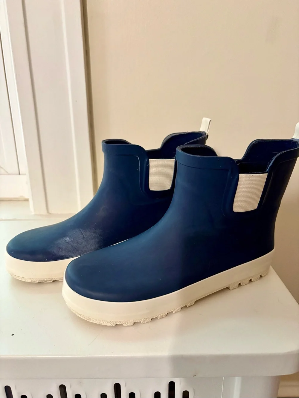 Janie and Jack Navy Chelsea Rain Boots with Cream Sole